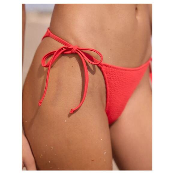 NWT Aerie Crinkle Cheekiest Tie Bikini Bottom Resort Pink Swim Surf Beach Size S - Picture 2 of 5